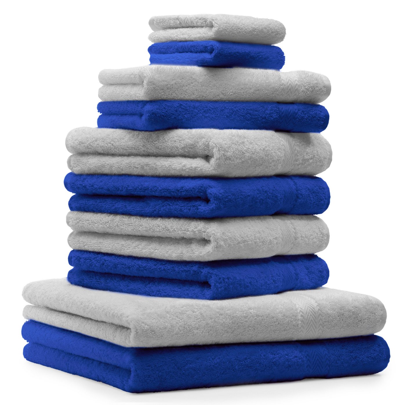 Betz Handtuch Set 10-TLG. Handtuch-Set Premium 100% Baumwolle 2 Duschtücher 4 Handtücher 2 Gästetücher 2 Waschhandschuhe Farbe Silber Grau & Royal Blau, 100% Baumwolle, (10-tlg) von Betz