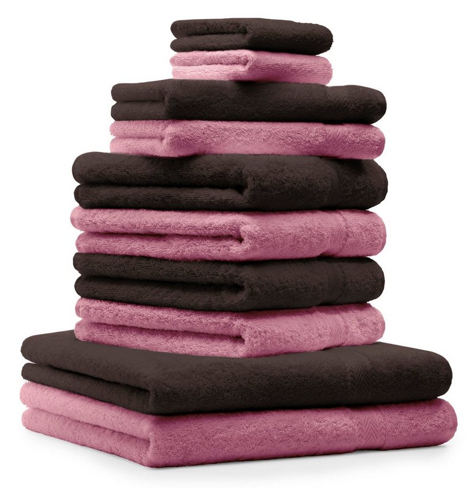 Betz Handtuch Set 10-TLG. Handtuch-Set Premium Farbe Dunkelbraun & Altrosa, 100% Baumwolle, (Set, 10-tlg) von Betz