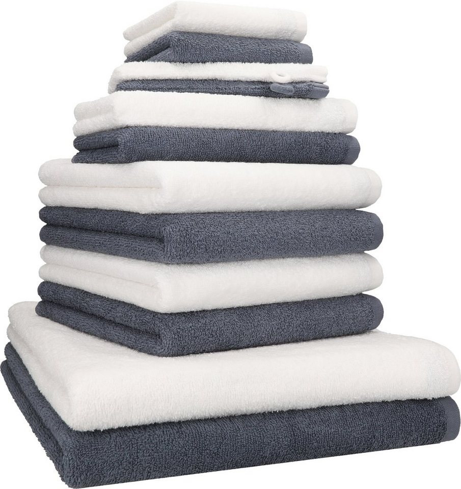 Betz Handtuch Set 12 TLG. Handtuch Set BERLIN Farbe dunkelgrau - weiß, 100% Baumwolle (12 Teile, 12-St) von Betz