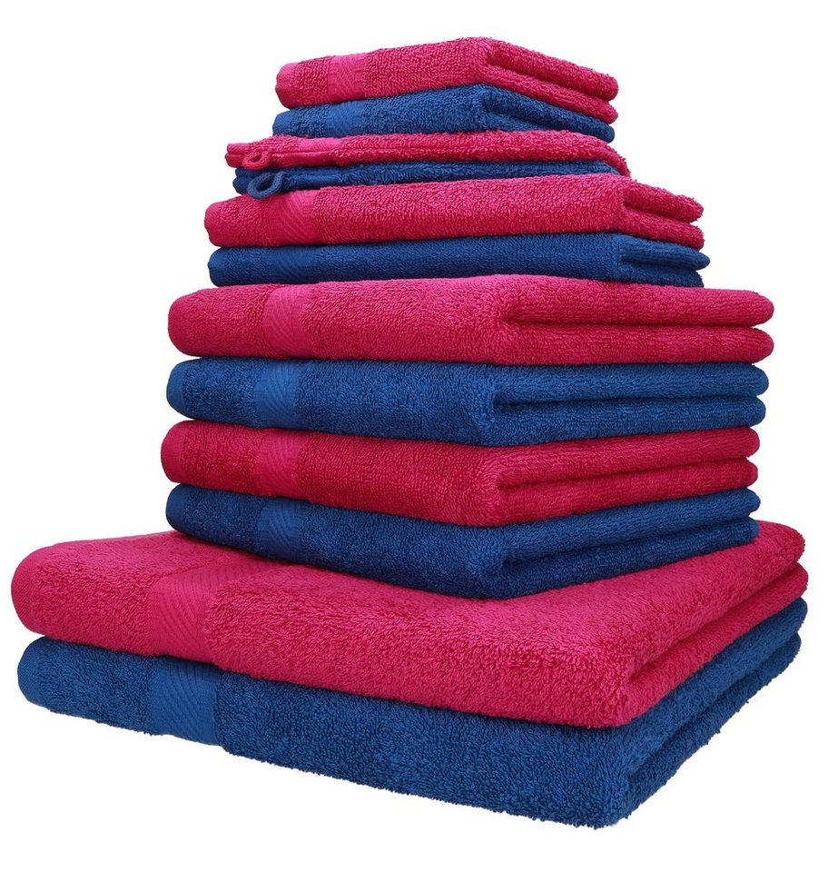 Betz Handtuch Set 12-TLG. Handtuch-Set Palermo 100% Baumwolle 2 Liegetücher 4 Handtücher 2 Gästetücher 2 Seiftücher 2 Waschhandschuhe Farbe Cranberry und blau, 199% Baumwolle, (12-tlg) von Betz