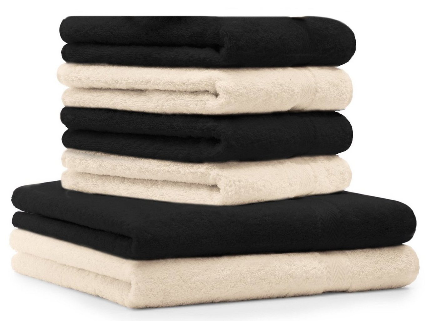 Betz Handtuch Set 6-TLG. Handtuch-Set Premium 100% Baumwolle 2 Duschtücher 4 Handtücher Farbe schwarz und beige, 100% Baumwolle von Betz