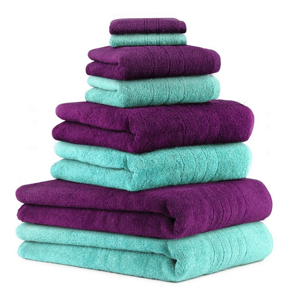 Betz Handtuch Set »8-TLG. Handtuch-Set Deluxe 100% Baumwolle 2 Badetücher 2 Duschtücher 2 Handtücher 2 Seiftücher Farbe Pflaume und türkis« (8-tlg) von Betz