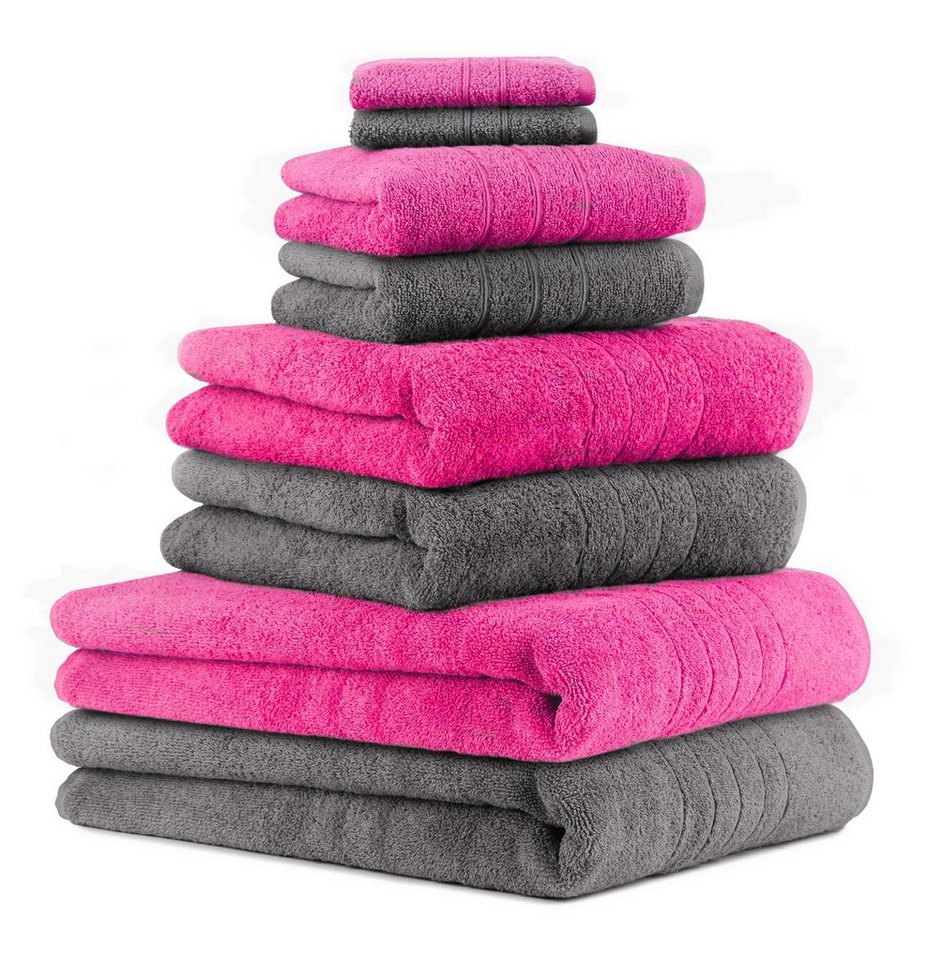 Betz Handtuch Set 8-TLG. Handtuch-Set Deluxe 100% Baumwolle 2 Badetücher 2 Duschtücher 2 Handtücher 2 Seiftücher Farbe anthrazit grau und Fuchsia, 100% Baumwolle, (8-tlg) von Betz