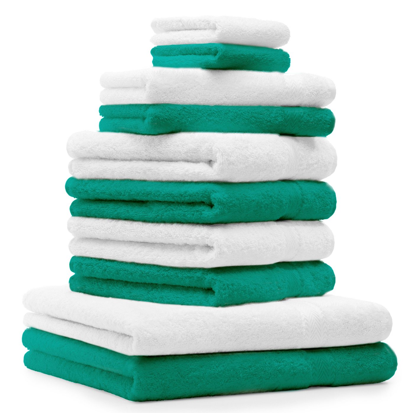 Betz Handtuch Set 10-TLG. Handtuch-Set Premium Farbe Smaragdgrün & Weiß, 100% Baumwolle von Betz