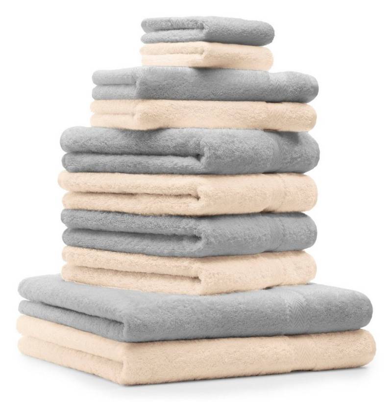 Betz Handtuch Set 10-TLG. Premium Farbe Silber Grau & Beige, 100% Baumwolle von Betz