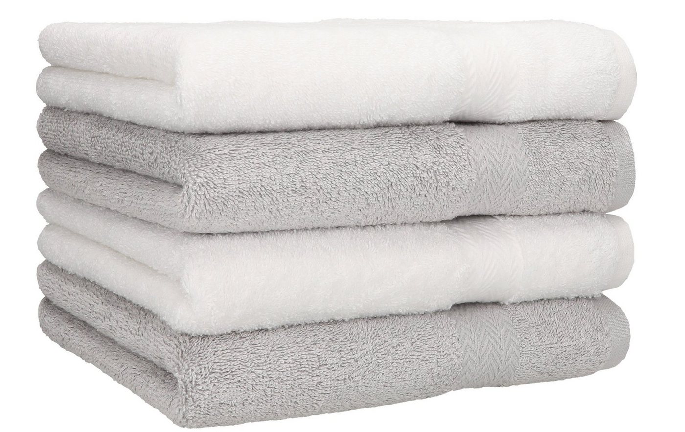 Betz Handtücher 4 Stück Handtücher Premium 4 Handtücher, 100% Baumwolle (4-St), Farbe weiß und silbergrau von Betz