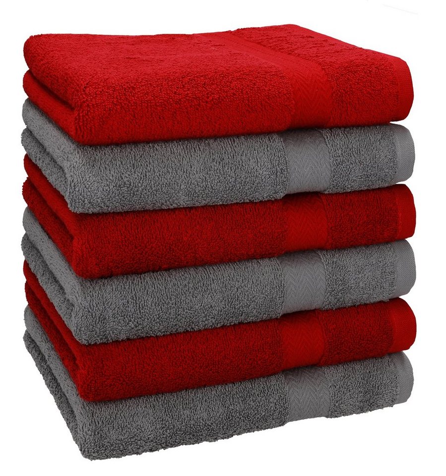 Betz Handtücher 6 Stück Handtücher Größe 50 x 100 cm Premium Handtuch Set 100% Baumwolle Farbe dunkelrot/anthrazit Grau, 100% Baumwolle (6-St) von Betz