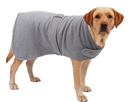 Betz Hundehandtuch extra saugfähig & schnelltrocknend Haustierhandtuch mit Klettverschluss 100% Baumwolle Hunde Bademantel Farbe Grau Größe XL von Betz