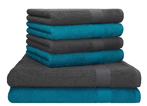 Betz Palermo 6er Set Handtuch 2 Stück Duschtücher 70x140 cm 4 Stück Handtücher 50x100 cm Liegetuch Saunatuch - Petrol - anthrazit von Betz