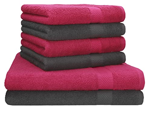 Betz 6er Handtuch Set Palermo 2 Stück Duschtücher 70x140 cm 4 Stück Handtücher 50x100 cm Liegetuch Saunatuch - anthrazit - Cranberry von Betz