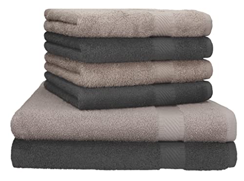 Betz 6er Handtuch Set Palermo 2 Stück Duschtücher 70x140 cm 4 Stück Handtücher 50x100 cm Liegetuch Saunatuch - anthrazit - Stone von Betz