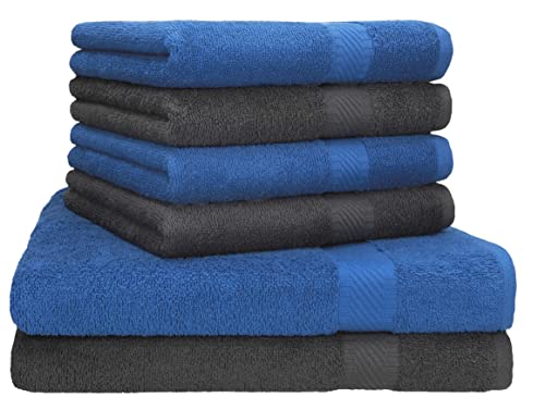 Betz 6er Handtuch Set Palermo 2 Stück Duschtücher 70x140 cm 4 Stück Handtücher 50x100 cm Liegetuch Saunatuch - anthrazit - blau von Betz