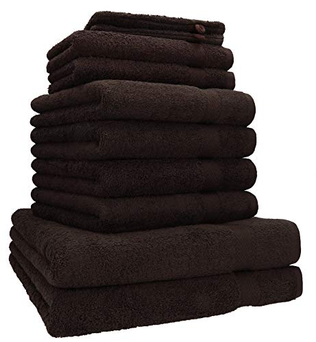 Betz 10-TLG. Handtuch-Set Premium 100% Baumwolle 2 Duschtücher 4 Handtücher 2 Gästetücher 2 Waschhandschuhe Farbe Dunkelbraun von Betz