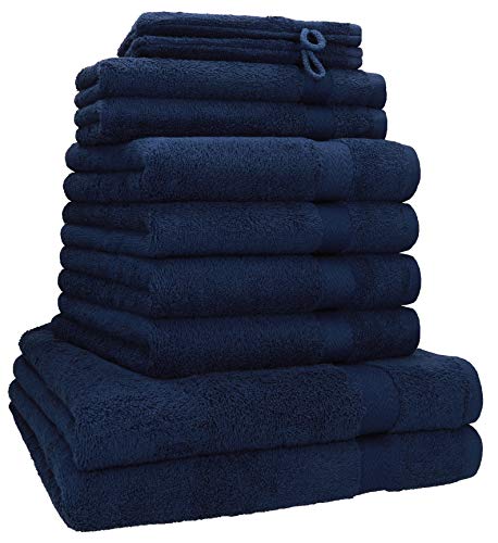 Betz 10-TLG. Handtuch-Set Premium 100% Baumwolle 2 Duschtücher 4 Handtücher 2 Gästetücher 2 Waschhandschuhe Farbe dunkelblau von Betz