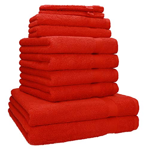 Betz Premium 10er Frottier Handtuch-Set - 2X Liegetücher - 4X Handtücher - 2X Gästetücher - 2X Waschhandschuhe - rot von Betz