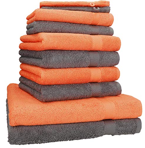 Betz Premium 10er Handtuch-Set - 2X Duschtücher - 4X Handtücher - 2X Gästetücher - 2X Waschhandschuhe - Farbe Orange & Anthrazit von Betz