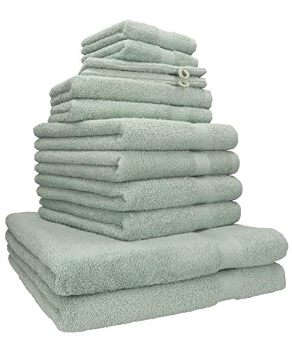 Betz Premium 12er Frottier Handtuch-Set - 2 Liegetücher - 4 Handtücher - 2 Gästetücher - 2 Seiftücher - 2 Waschhandschuhe - heugrün von Betz