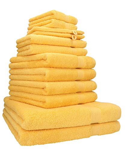 Betz Premium 12er Frottier Handtuch-Set - 2 Liegetücher - 4 Handtücher - 2 Gästetücher - 2 Seiftücher - 2 Waschhandschuhe - Farbe honiggelb von Betz