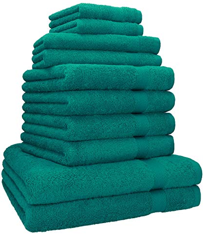 Betz Premium Classic Frottier Handtuch-Set 10-teilig - 2X Liegetücher - 4X Handtücher - 2X Gästetücher - 2X Seiftücher - smaragdgrün von Betz