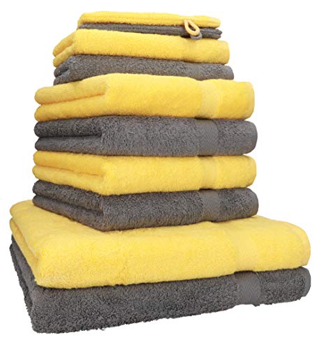 Betz Premium Frottier Handtuch-Set 10-teilig - 2X Duschtücher - 4X Handtücher - 2X Gästetücher - 2X Waschhandschuhe - Anthrazit Grau & Gelb Betz Premium Frottier Handtuch-Set 10-teilig - 2X Duschtücher - 4X Handtücher - 2X Gästetücher - 2X Waschhandschuhe - Anthrazit Grau & Gelb von Betz