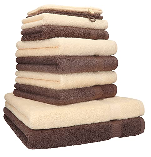 Betz Premium Frottier Handtuch-Set 10-teilig - 2X Duschtücher - 4X Handtücher - 2X Gästetücher - 2X Waschhandschuhe - Nuss Braun & Beige von Betz