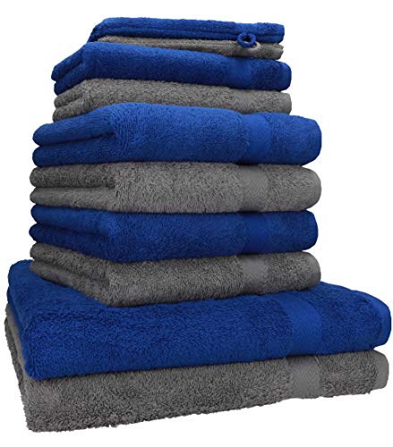 Betz Premium Frottier Handtuch-Set 10-teilig - 2X Duschtücher - 4X Handtücher - 2X Gästetücher - 2X Waschhandschuhe - Royal Blau & Anthrazit von Betz