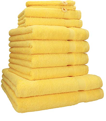 Betz Premium 10er Frottier Handtuch-Set - 2X Liegetücher - 4X Handtücher - 2X Gästetücher - 2X Waschhandschuhe - gelb von Betz