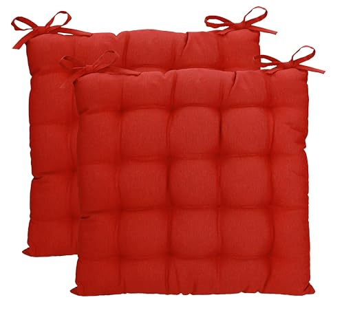 Betz 2 Stück Stuhlkissen mit Bändern - Sitzkissen für Außen oder Innen Größe 40 cm x 40 cm weich gefüllt Farbe rot - 2 Stück von Betz