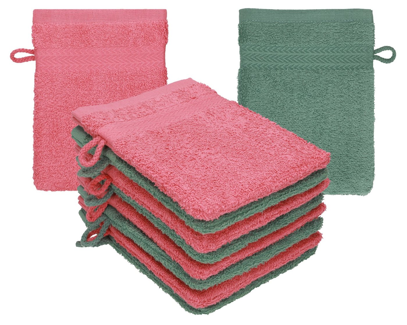 Betz Waschhandschuh »10 Stück Waschhandschuhe Premium 100% Baumwolle Waschlappen Set 16x21 cm Farbe Himbeere - tannengrün« (10-tlg) von Betz