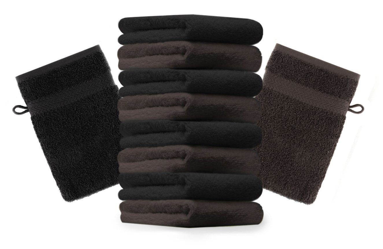 Betz Waschhandschuh 10 Stück Waschhandschuhe Premium 100% Baumwolle Waschlappen Set 16x21 cm Farbe dunkelbraun und schwarz (10-tlg) von Betz