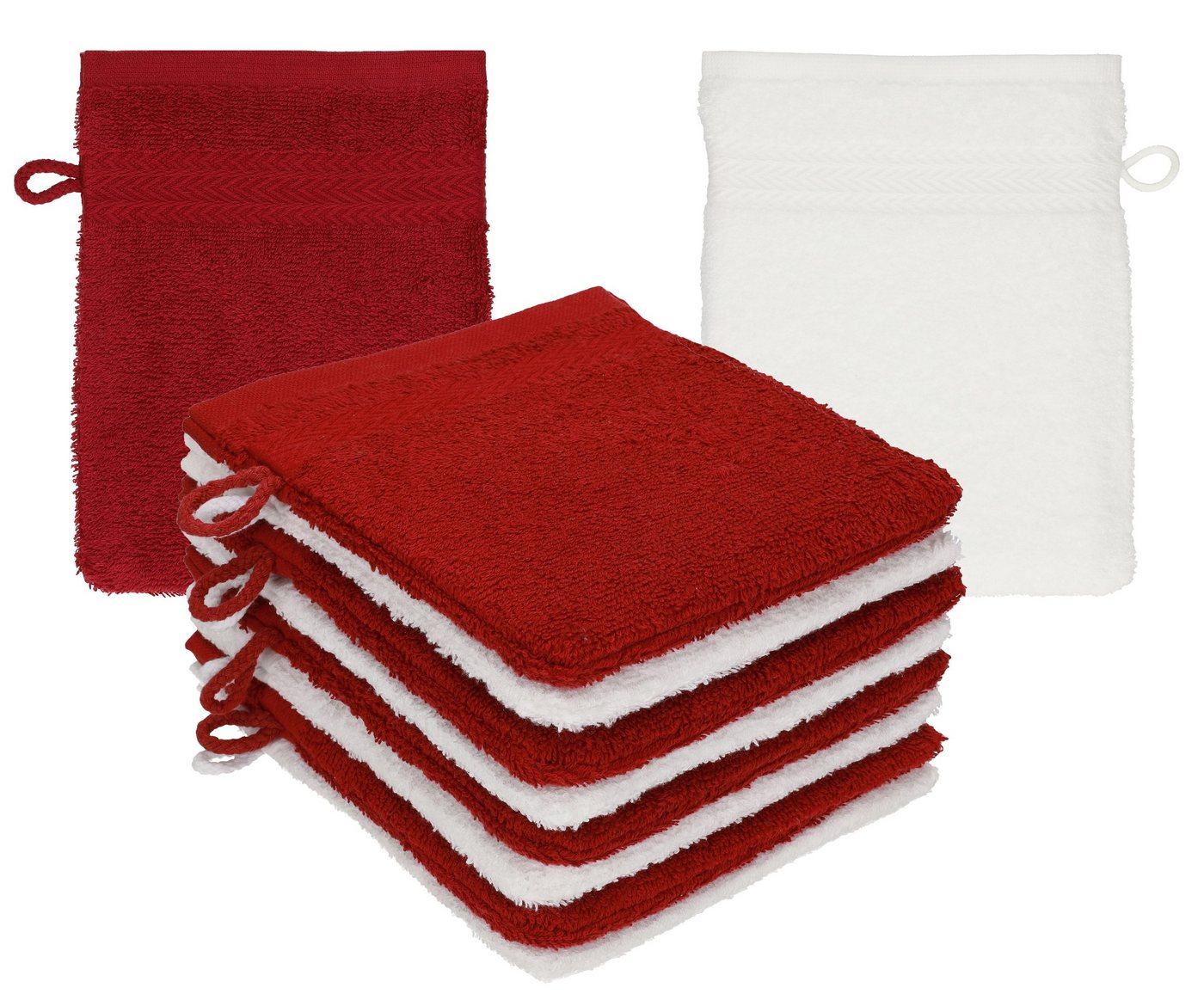 Betz Waschhandschuh »10 Stück Waschhandschuhe Premium 100% Baumwolle Waschlappen Set 16x21 cm Farbe rubinrot - weiß« von Betz