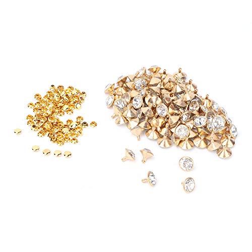 100Pcs 12mm Clear Rhinestone Rivets, Crystal Inlay Rapid Rivets Rhinestone Stud Spots Cap for Punk Rock DIY Leather Arts Craft Decoration (Pipe drill gold edge + white diamond) von Beufee