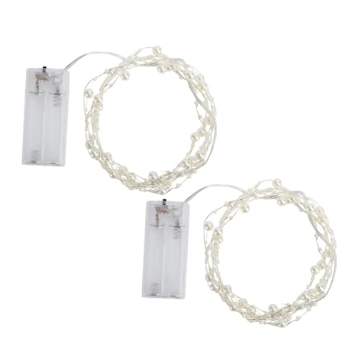 2-Pcs Perle Perlen String Lichter, weiße Perle String Lichter Weihnachten Peal String Licht Warme weiße Fee Licht Batteriebetriebene Fee String Lichter für Hochzeit Geburtstag von Beufee