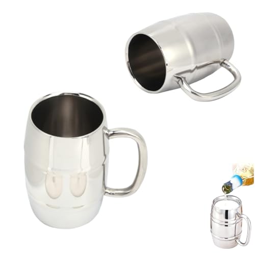2Pcs Edelstahl Bierbecher, Metall Doppelwandige Bierbecher Fass Bier Becher Reise Tasse mit Griff Kaffeetasse Reise Tumbler Cup essen Isolierte Kaffeebecher für heiße kalte Getränke von Beufee