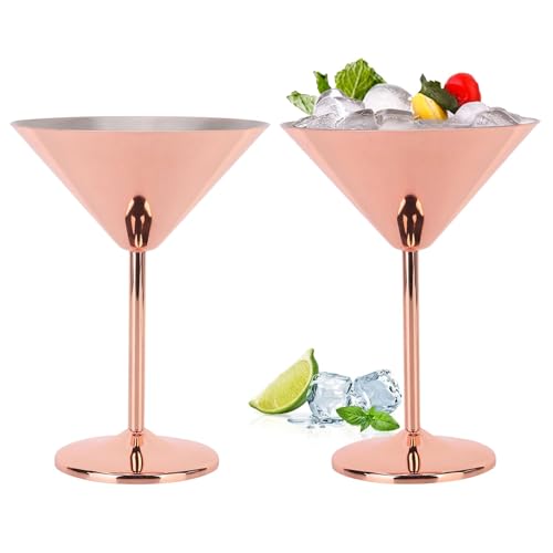 2 Stück Edelstahl Martini Cocktailgläser, 220 Ml Roségold Cocktail-Gläser Cocktailschale Robust Metall-Martini-Gläser Unzerbrechlich Weinkelch Für Bargetränke Martini Für Geburtstage Weihnachten von Beufee