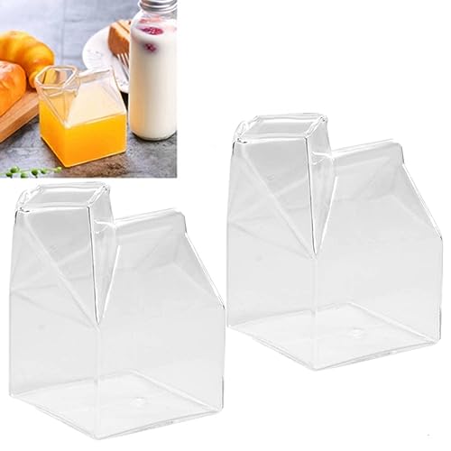 2 Stück Glas Milchkarton, 250ml Transparente Milchkarton, Milchkarton Glasbecher Kawaii Milchbecher niedliche Hausform transparente Kaffeetasse Glas Wasserbecher Behälter von Beufee
