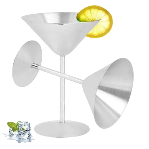 Beufee Edelstahl Cocktail-Gläser, 2 Stück Martini-Gläser Metall-Cocktailgläser, Edelstahl-Cocktailkelche, Champagnerglas, für Partys und Outdoor-Events von Beufee