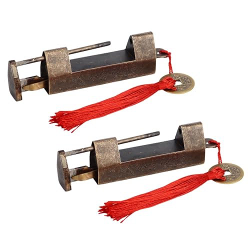 2 Stück antikes Vorhängeschloss, horizontales Vorhängeschloss, chinesisches altes Vorhängeschloss mit Schlüssel, 4,3 cm Abstand, dekoratives Messing-Möbelschloss für 2 Stück antikes Vorhängeschloss, horizontales Vorhängeschloss, chinesisches altes Vorhängeschloss mit Schlüssel, 4,3 cm Abstand, dekoratives Messing-Möbelschloss für von Beufee