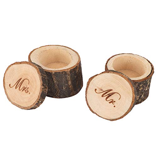 2 Stücke Ehering Box, Holz Ring Box Kreis Holz Rustikal Herr und Frau Ringträger Box Ringhalter Ehering Aufbewahrungsbox für die Hochzeit(01) von Beufee