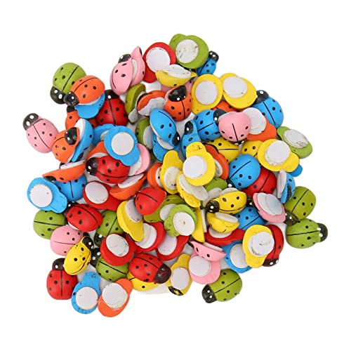 200pcs hölzerne Marien für Kunsthandwerk, gemischte Farben süße dekorative hölzerne ladybugs stehungsaufkleber selbstklebend für DIY Bastelabbogen Scrapbook Party Dekorationen von Beufee