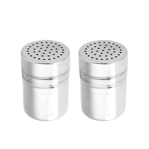 2Pcs Gewürz Shaker Edelstahl, Zucker Spender Salz Shaker Gewürz Shaker Metall Dredge Shaker Gewürz Spender Salz Spender Gewürzglas Gewürz Shaker Große Löcher Küche Shaker Gewürzglas (M) von Beufee