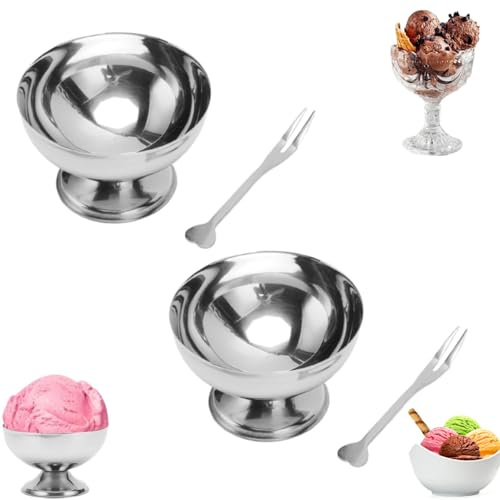 2Pcs Stainless Steel Dessert Cups Ice Cream Bowl Set, Ice Cream Metal Serving Bowls Footed Cups Containers with Fork for Dessert Salads Pudding Cake 2Pcs Stainless Steel Dessert Cups Ice Cream Bowl Set, Ice Cream Metal Serving Bowls Footed Cups Containers with Fork for Dessert Salads Pudding Cake von Beufee