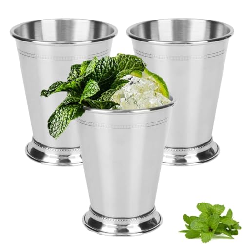 3PCS Edelstahl-Weingläser, 13.5oz/400ml Minze Julep Tassen Unbreakable Metall Trinkbecher Cocktail Tassen Mixed Drinks Glas Bar Bier Becher Bar Zubehör Mint Julep Gläser Metallbecher Cocktail Gläser von Beufee