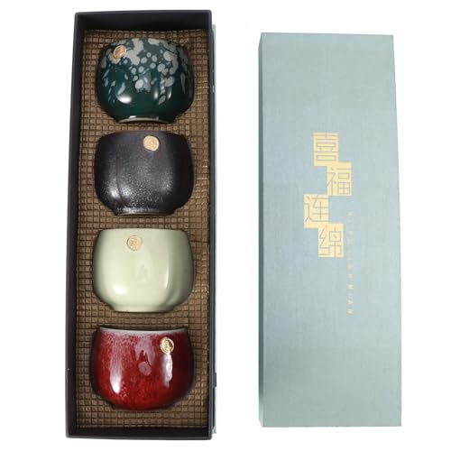 4 Stück Keramikbecher, Retro Tee Becher Chinesischen Japanischen Kung Fu Tee Heat Sake Tassen Teetasse Geschenk Set Keramikbecher Im Japanischen Geschenk Home Drinkware Mit Box Zum Trinken(01) von Beufee