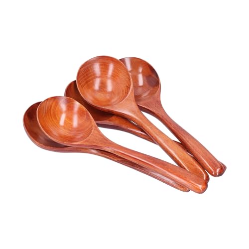 5 Stück Holzlöffel, Küche Retro Honig Marmelade Löffel Kind Teelöffel Suppe Löffel Lange Griff Geschirr Dessertlöffel Suppenlöffel Klein Teelöffel Holz Suppenlöffel Für Honig Kaffee Tee(Braun) von Beufee