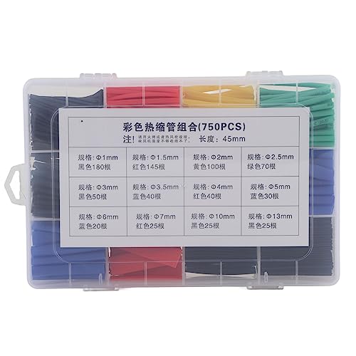 750pcs Wärme Schrumpfschlauchkit, 2: 1 Elektrokabel -Kabel -Wickel -Sortiment Elektrische Isolierung Wärmeschreinrohr -Kit mit Kisten -Kabelschlärm -Sortiment von Beufee