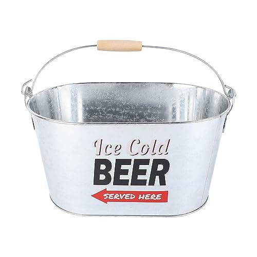 Beer Bucket with Side Handle, Metal Oval Large Champagne Ice Beverage Bucket Cooler for Parties Cocktail Bar Barbecues (Ice Cold Type) von Beufee