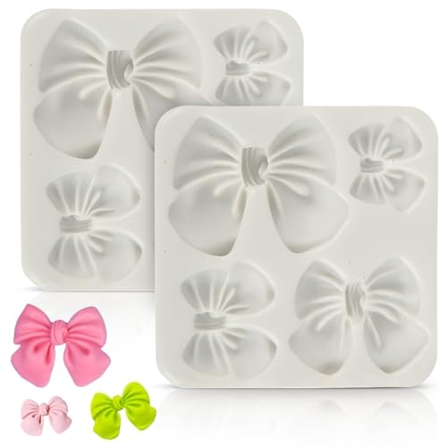 Fondant Bow Formen, 2-Pcs Mini Bow Silikon Fondant Formen Bow Formen für Schokolade Cartoon Bow Silikon Form Bowknot Süßigkeiten Schokolade Form für Cupcake Kuchen Dekoration von Beufee