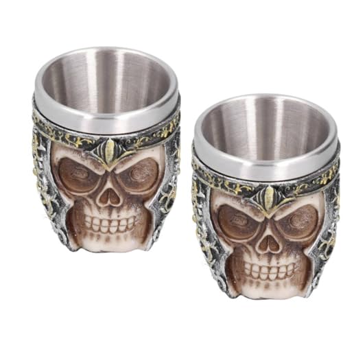 2 Stück Gothic 3D Skull Kaffeebecher, Totenkopf Bier Tassen Edelstahl Skeleton Trinkbecher Becher Mittelalterliche Schädel Drinkware Becher Totenkopf Drink Cupcreative 3D Tassen Totenkopf Skull Mug von Beufee