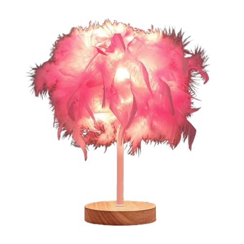 Beufee Tischlampe mit Federn, LED-Nachttischlampe mit Federn, Raumdekorationslampe für Schlafzimmer, Wohnzimmer, Party, Hochzeit, Hoteldekoration (Rosenate) von Beufee